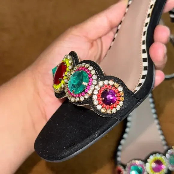 Betsey Johnson Gabie Jewel Embellished Block Heel Sandals – Size 8M - Picture 6 of 10